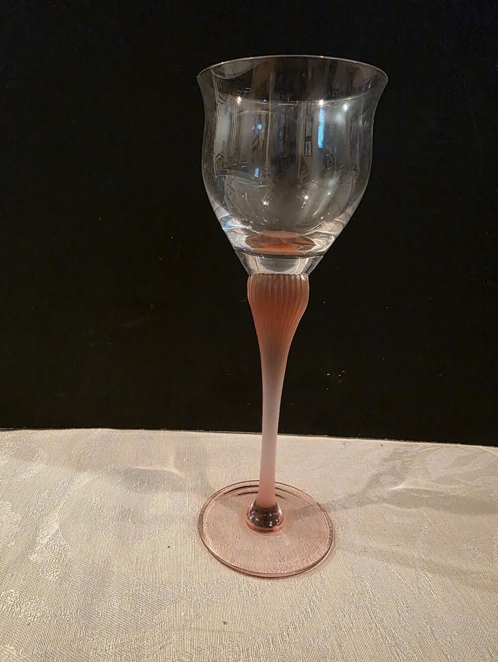 Mikasa Sea Mist Coral Frosted Stem Crystal Wine Glass Hand Blown